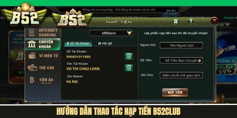 Các bước nạp tiền tại B52Club bằng nhiều phương thức
